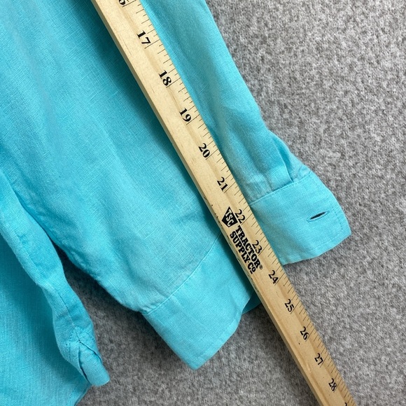 J. Jill love linen button up blouse XL turquoise teal beach travel casual resort - Picture 3 of 10